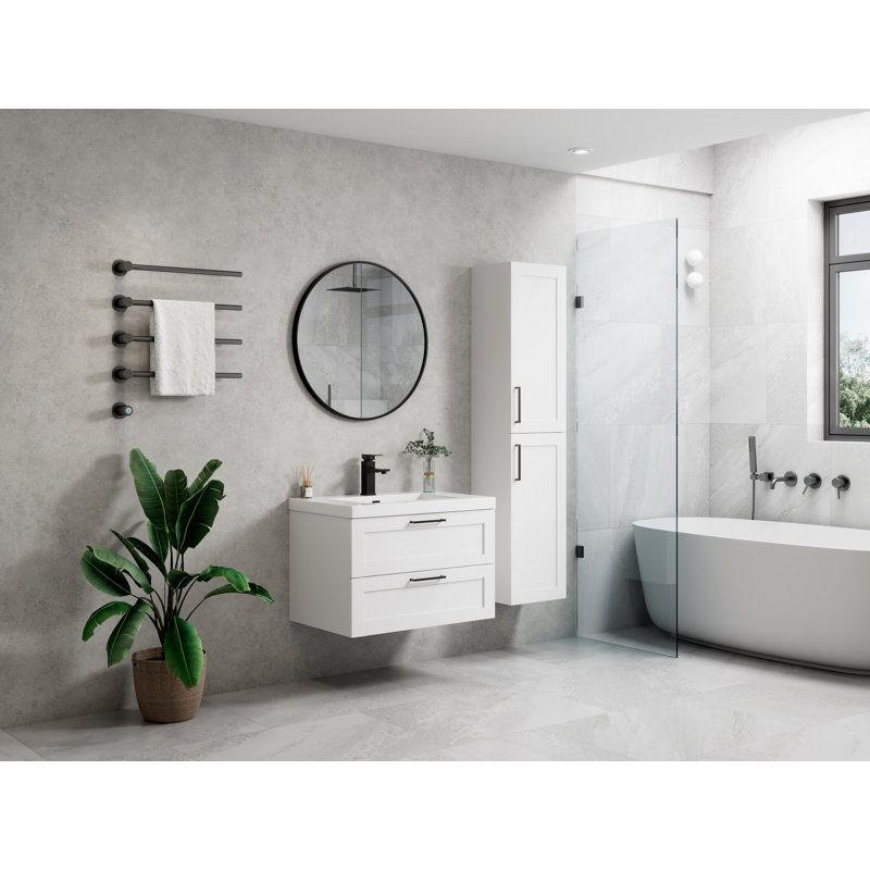 Devillage 29.5'' Single Bathroom Vanity with Engineered Stone Top, White Lacquer