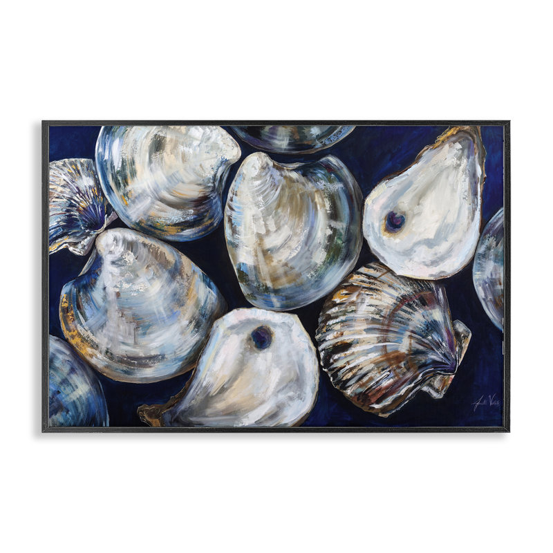 Seashell Shore Finds, art de la giclée encadrée par Jeanette Vertentes, H 12 po x l 18 po, Giclée encadrée noir minuit