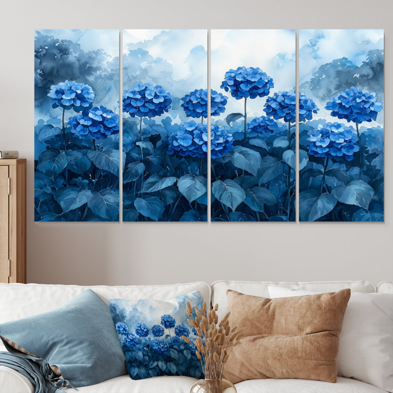 Hortensias dans une tempête d'été - hydrangées - Art mural traditionnel, H 28 po x l 48 po, 4