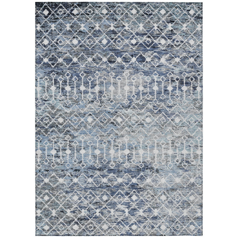 Calandria Blue Washable Indoor-Outdoor Rug - LOOMLAN, 5' x 7'6"