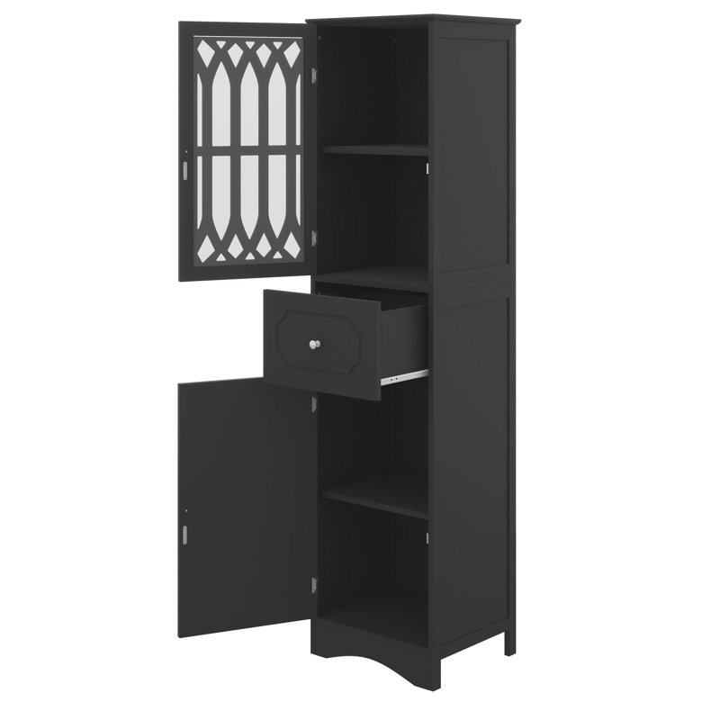 Towering Storage Cabinet Bathroom Floor Storage Unit With Dual Doors Single Drawer  And Customizable Shelf, Green
