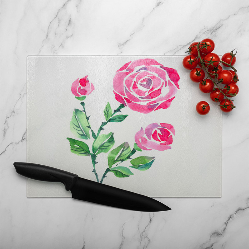 Rose Print Glass Chopping Board, 40cm L x 28cm W