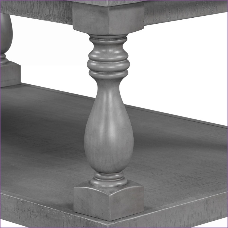 Table basse rétro en placage de pin avec pieds en colonne de style artistique, facile à assembler et robuste pour le salon