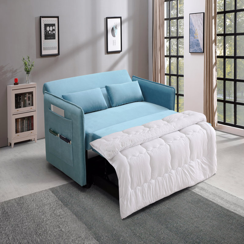 Canapé-lit escamotable, méridienne ajustable avec 2 poches latérales et 2 coussins