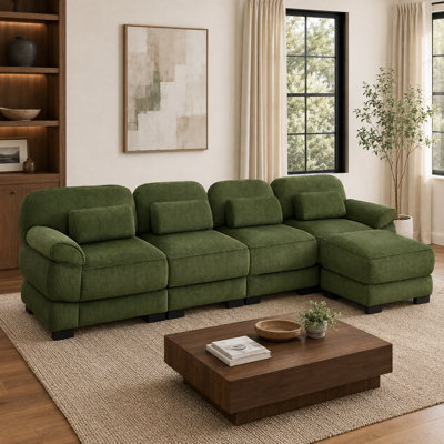 Burwell Cloud Couch Oversized L-Shaped Modular Sectional Sofa with Ottoman, 4-Seat Corduroy Sectional with Adjustable Backrests, Detachable Arm Pillows and Lumbar Pillows