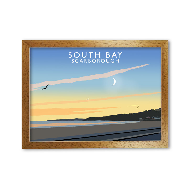 South Bay Scarborough by Richard O'Neill - Single Picture Frame Print, Honey Oak, 21 cm H x 297 cm W