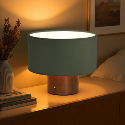 12" Modern Table Lamp with Textured Corduroy Shade, Solid Wood Base & Touch Switch for Bedroom, Living Room, or Kids' Room