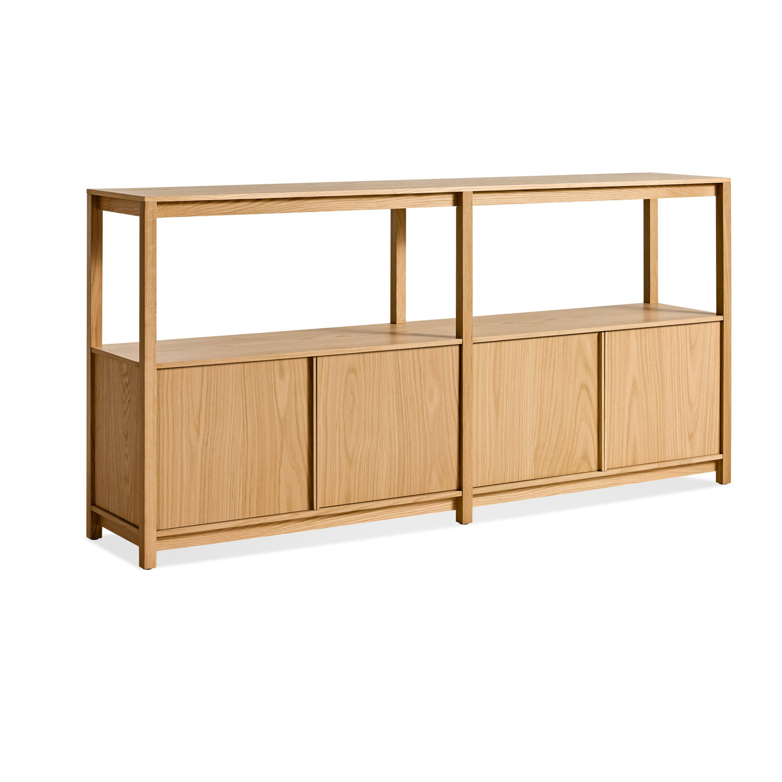 Open Plan Large Low Bookcase w/ Storage, (2 Sheves) 33" H x 68" W x 13" D, White Oak