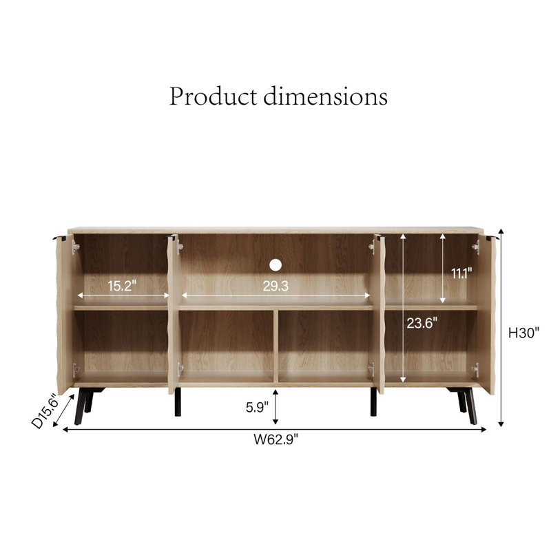 Buffet 62 pouces à flûte diamantée, armoire de rangement en forme de losange, Grain du bois