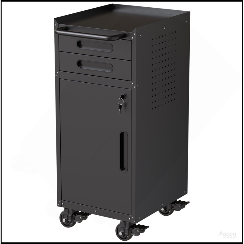 Armoire à outils roulante étroite 34,3 po - Rangement de garage peu encombrant avec porte verrouillable, 2 tiroirs et grande poignée, organisateur en métal mince pour les espaces restreints