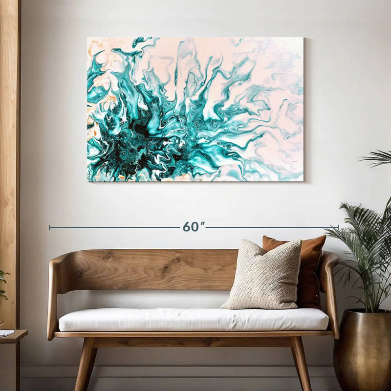 Avery turquoise abstrait dynamique, H 30 po x l 45 po