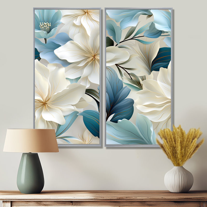 Coastal Symphony Tropical Pattern - Large Boho Mosaic, H 32 po x l 32 po, Argent argent
