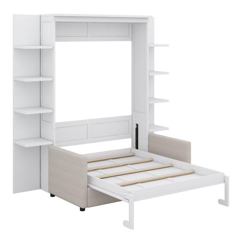 Grand lit escamotable avec canapé rembourré Annaleise, Blanc