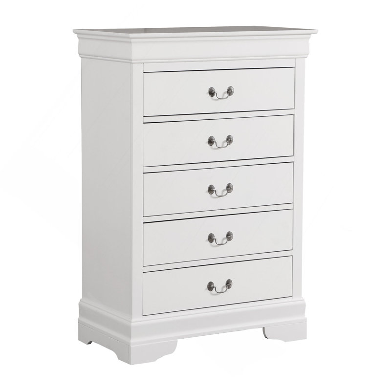Commode verticale à 5 tiroirs avec poignées décoratives, Blanc