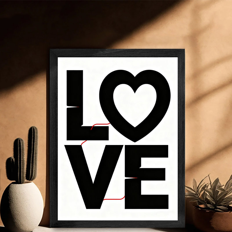 Reproduction d'art encadrée noire rétro pleine d'amour, H 17 po x l 13 po