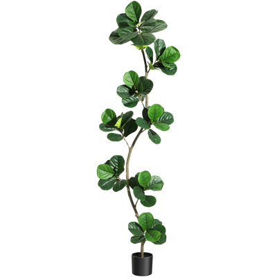 Realistic Artificial Ficus Lyrata – Decorative Tree with Black Pot, Natural-Looking Leaves, Ideal for Home, Office, Indoor & Outdoor Use, Housewarming Gift – 42 Leaves – 6ft Tall