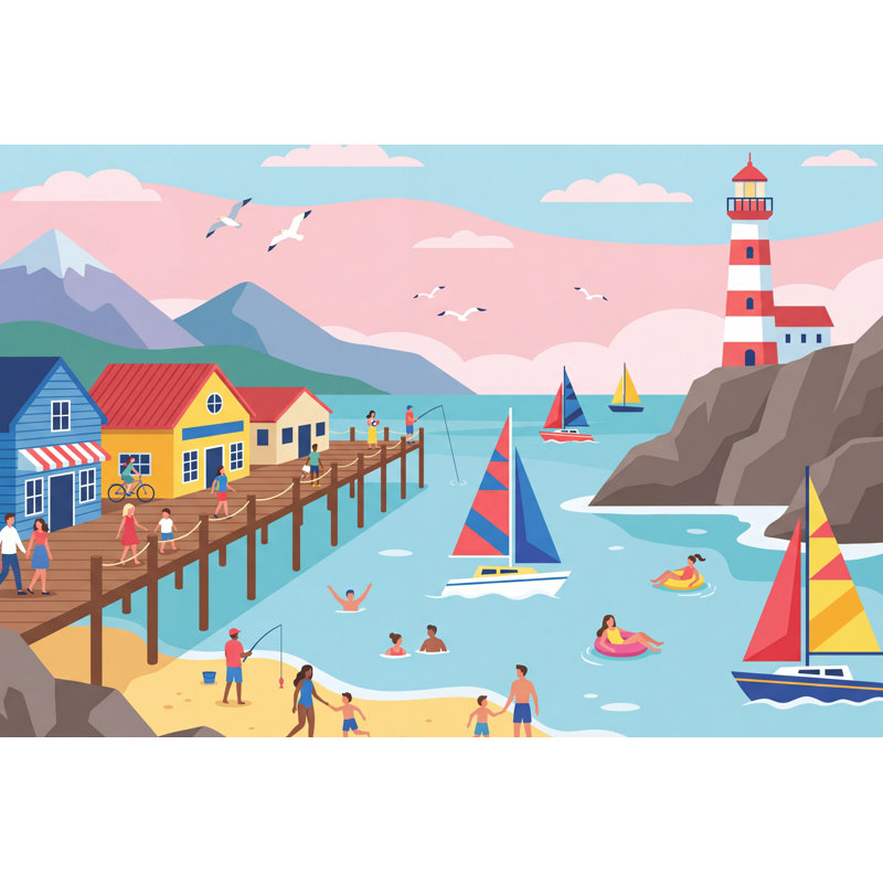 Murale phare de bord de mer, Non tissé non collé, 160 po x 108 po