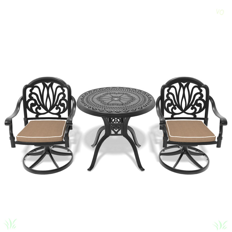 L'ensemble de salle à manger en fonte d'aluminium toutes saisons comprend des chaises pivotantes et une table, 2