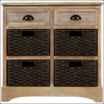 Rustic Storage Cabinet With Two Drawers And Four Classic Rattan Baskets For Dining And Living Rooms For Organized Elegance