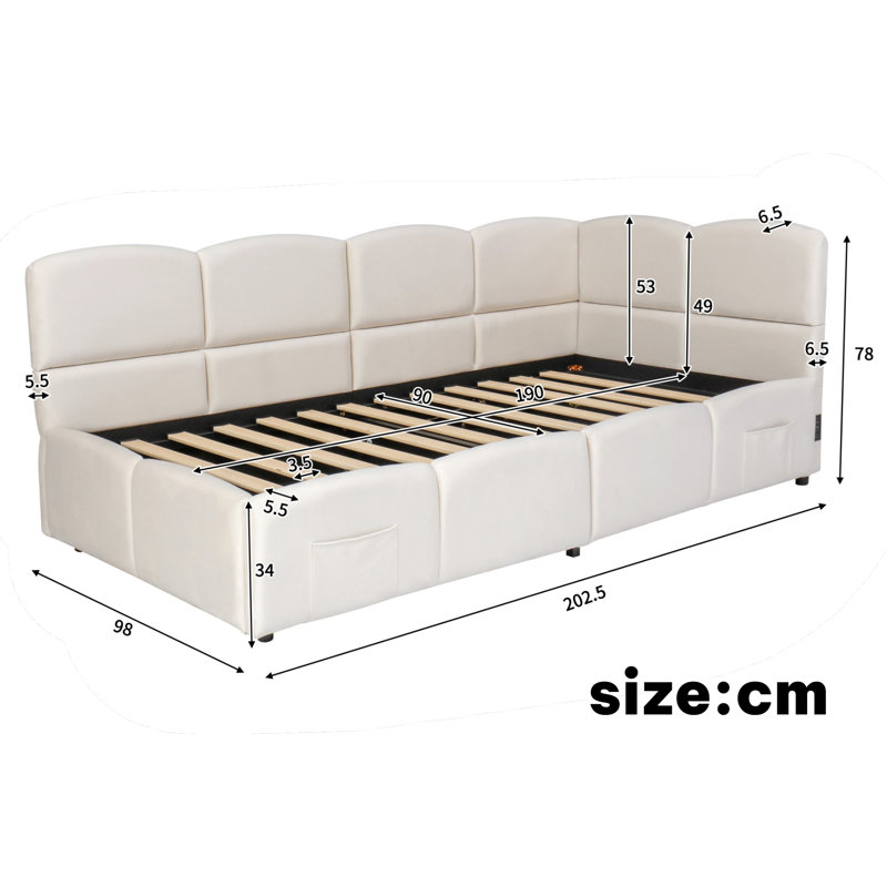 Upholstered Storage Bed, Beige Velvet