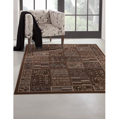 Tapis chocolat / ivoire / gris Drexel 8 x 10