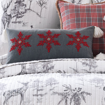 Sleigh Bells Grey Embroidered Snowflake Pillow