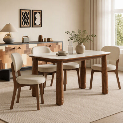 63" Solid Wood Dining Table, Rectangular Kitchen Table with Sintered Stone Top Frame, Farmhouse Dinner Table for 4-6 People, Heavy-Duty Support up to 1000 lbs, Easy Assembly