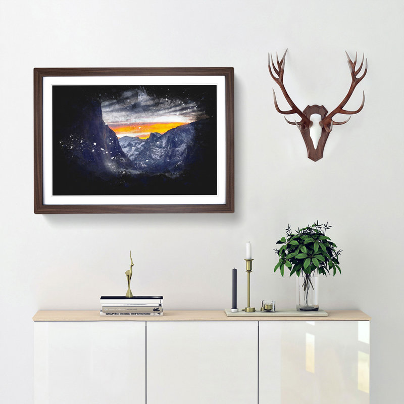 Sunset over Yosemite - Picture Frame Graphic Art Print, 62cm H x 87cm W x 2cm D, Walnut Framed