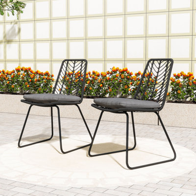 Ensemble de 2 chaises d'appoint en rotin PE tissé pour l'extérieur avec coussins résistants à l'eau et structure durable