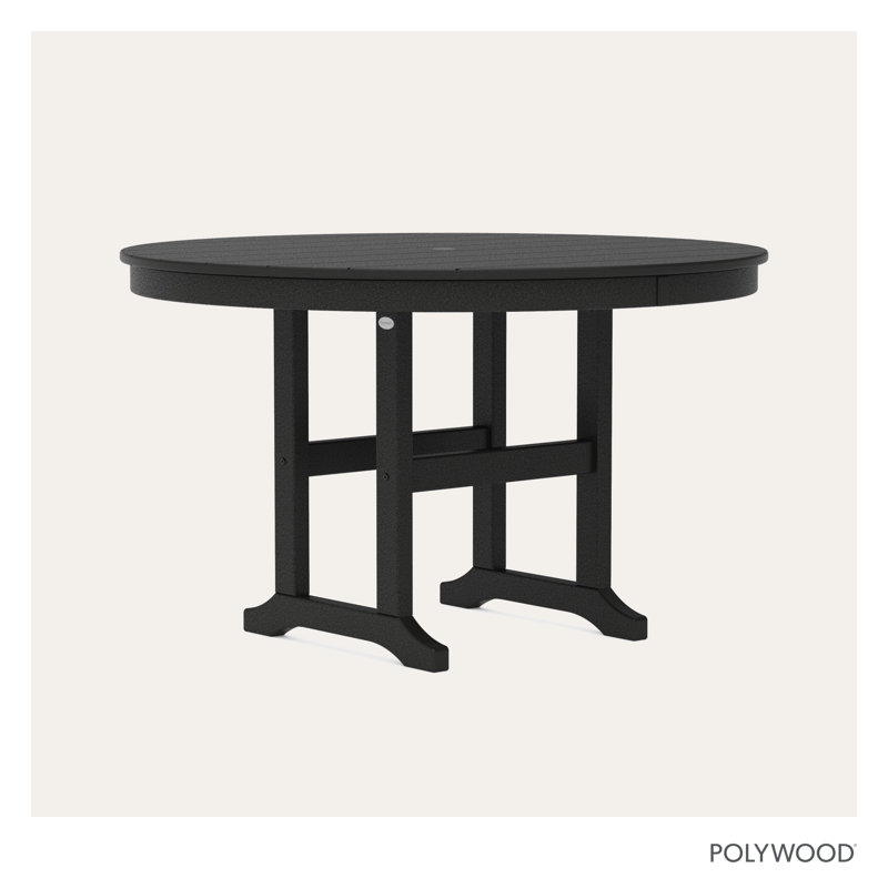 POLYWOOD Round Farmhouse Dining Table, 48", Black