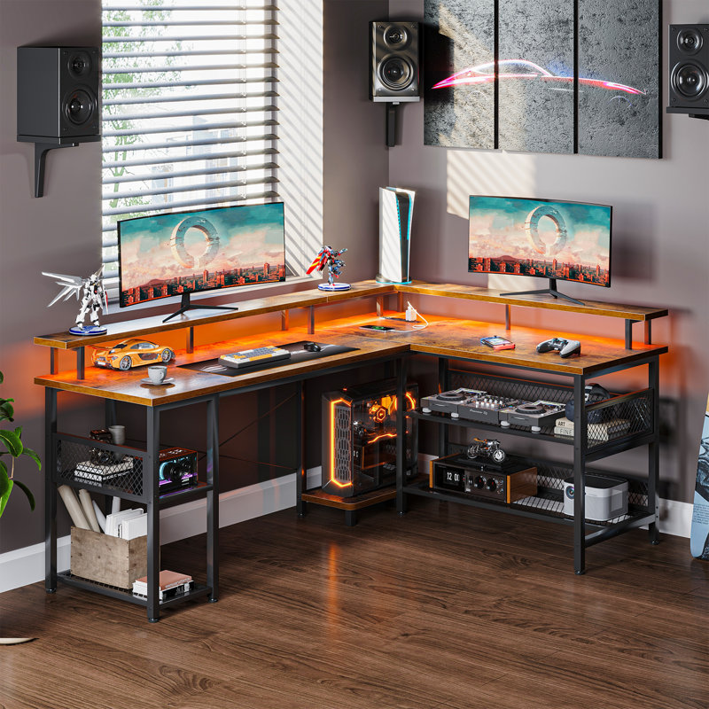 Latarya Reversible L-Shaped Computer Desk, Vintage Brown, 34.8" H x 66.14" W x 47.24" D