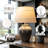 22in Rustic Ceramic Table Lamp With Linen Shade, Farmhouse Bedside Lamp For Living Room & Bedroom