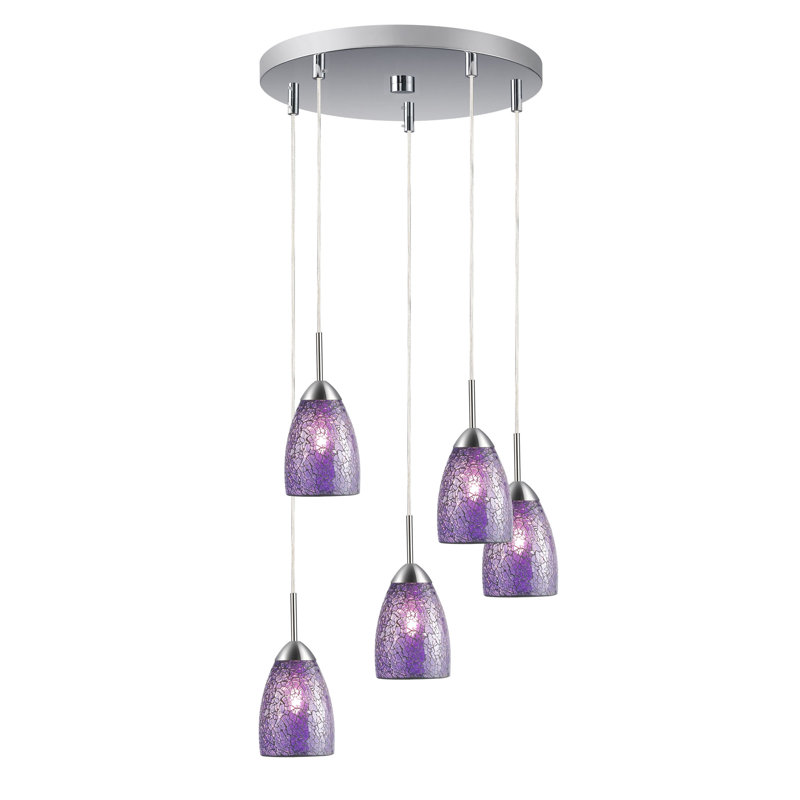 Luminaire suspendu en forme de cloche 5 lumières Murphy, Mosaïque mauve, Nickel satiné