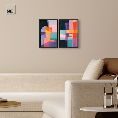Dynamic Color Blocks Canvas Print Modern Abstract Art Set by Art Remedy, Black Frame, 10 x 15