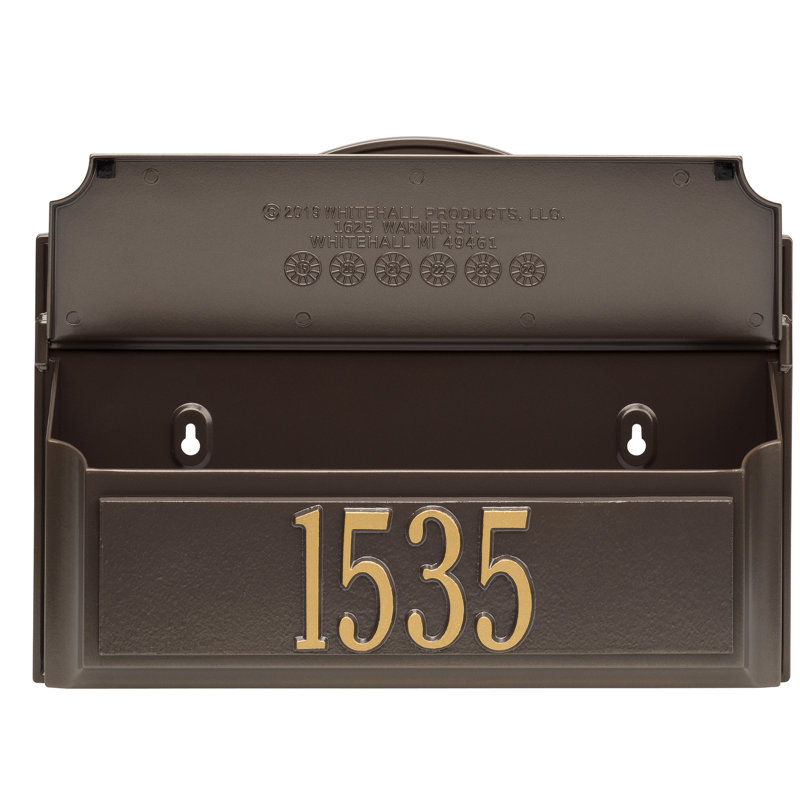Colonial Wall Mounted Mailbox, Brown/Gold, Yes