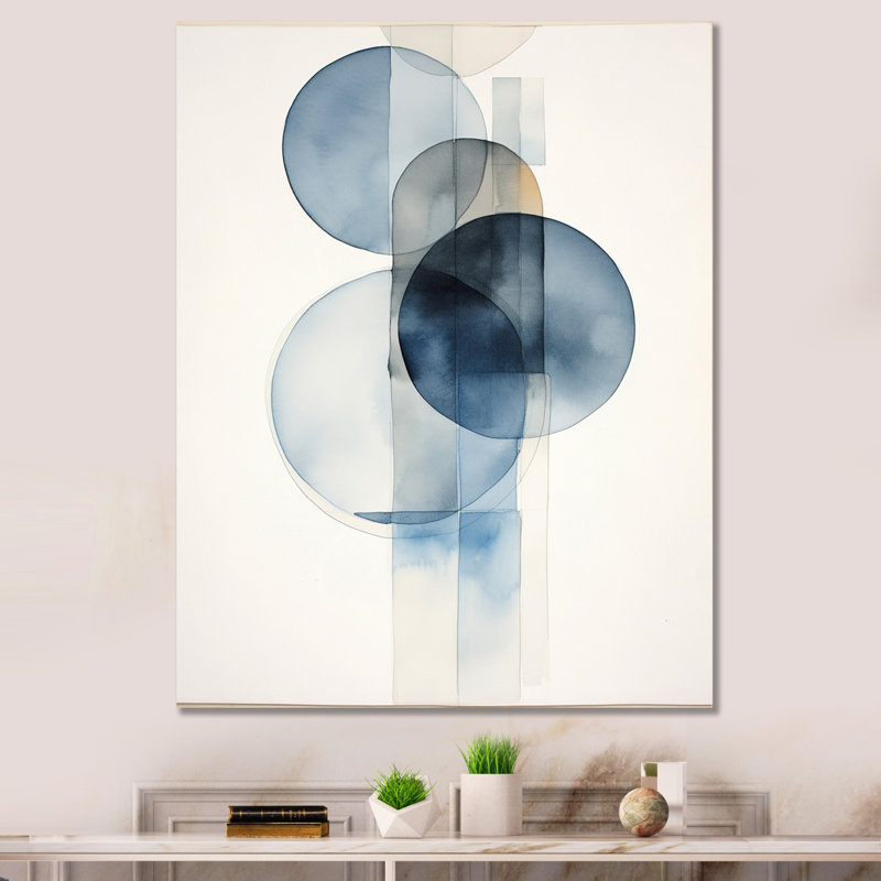 Circular Simplicity aquarelle en bleu rétro - art mural moderne sur toile géométrique, H 40 po x l 30 po x P 1,5 po