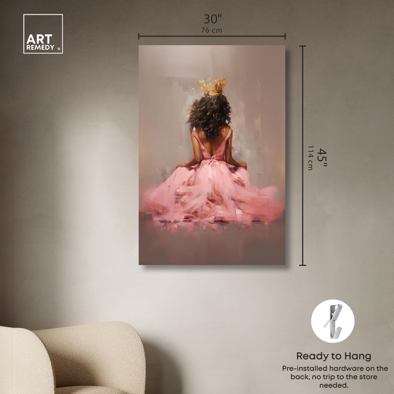 Princesse en toile rose, portrait ébène par Art Remedy, Toile tendue, H 45 po x l 30 po