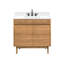 Aaston Meuble-lavabo simple en teck naturel avec plateau en pierre reconstituée blanche-121163895