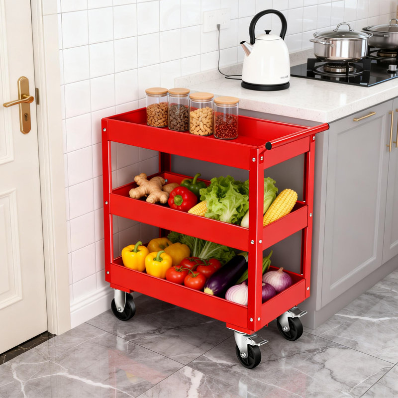 Chariot utilitaire à 3 niveaux avec roulettes, chariot à outils roulant en acier pour garage atelier, capacité de 330 lb