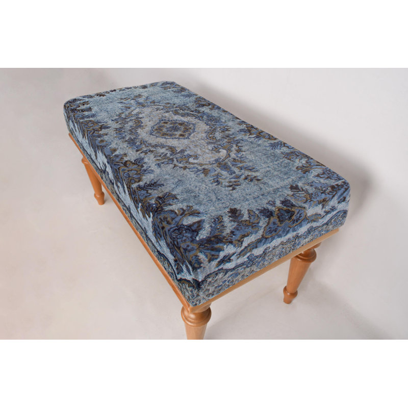 Cotton Upholstered Bench, White, 45cm H x 120cm W x 45cm D
