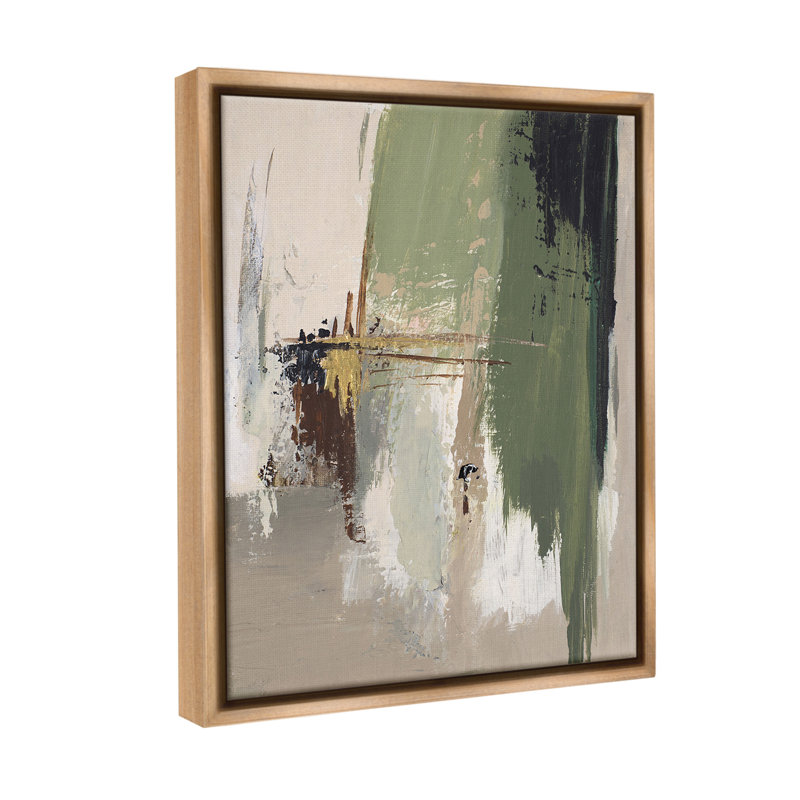 «Green & Tan Brush Strokes Orme brun», art mural sur toile flottante par Patricia Pinto, Cadre flottant orme Montalcino