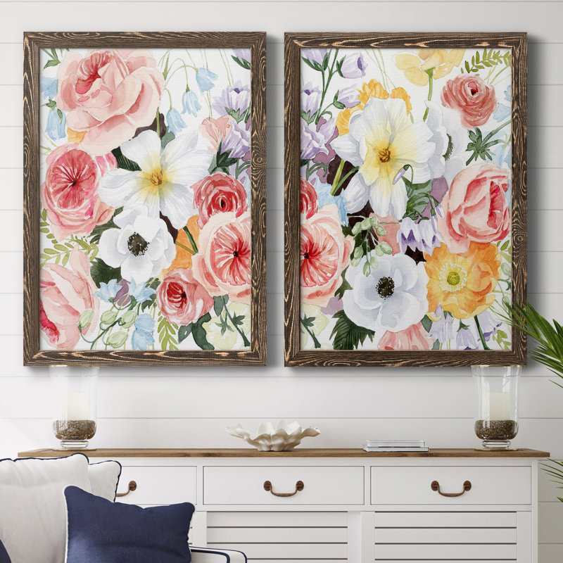 Wildflower Dreams I - Ensemble de 2 peintures sur toile encadrées, H 31,5 po x l 47 po x P 1,5 po, Noyer