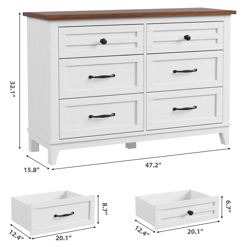 Commode 47 po de large avec rangement autoportant, Blanc / Brun