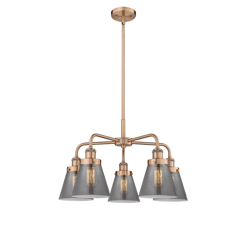 Lustre suspendu 5 lumières Cone, Plaqué couleur fumée, Cuivre antique