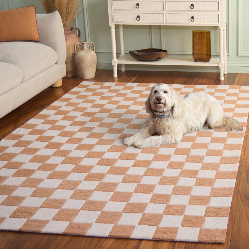 Arboles Ebony Hand Tufted Wool/Cotton Geometric Rug in Rust/Ivory, Rectangle 5' x 8'