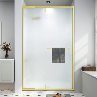 42-48 in. W x 72 in. H Pivot Semi-Frameless Shower Door in Brushed Gold with Frosted Tempered Glass