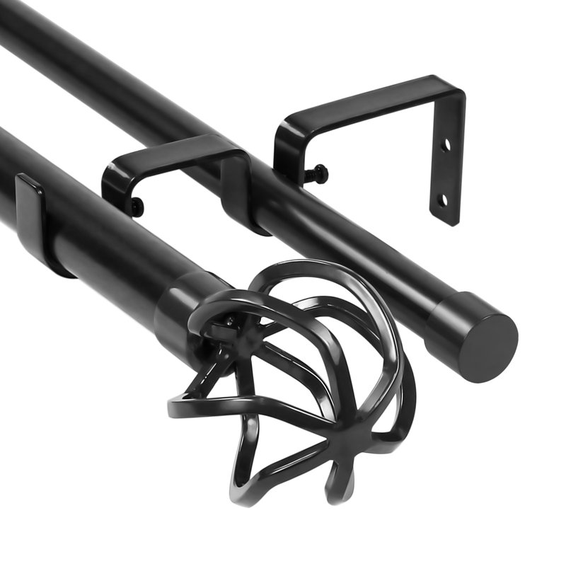 Cottrill Steel Adjustable Double Curtain Rod, Black, 1" H x 48" W x 1" D