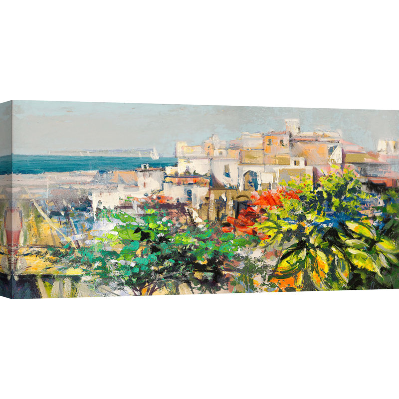 Mediterranean Village by Luigi Florio - No Frame Painting on Canvas, 50cm H x 100cm W x 4cm D