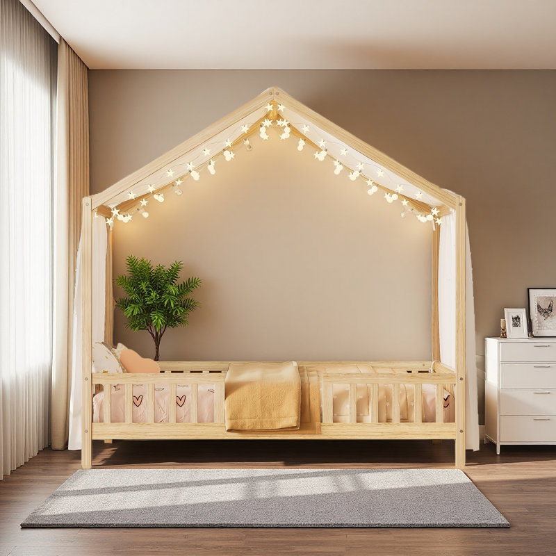 Forme de maison avec de hautes rampes, Lit simple, Naturel
