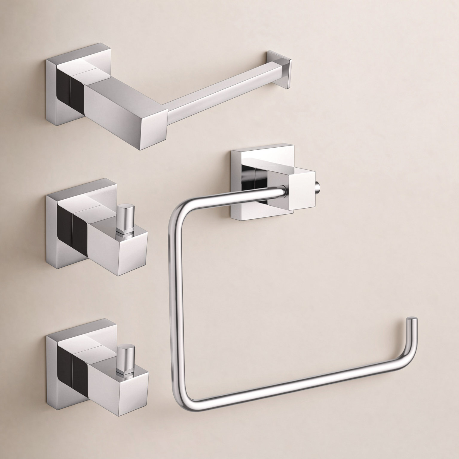 Cube 4-Piece Bathroom Hardware Set, Chrome